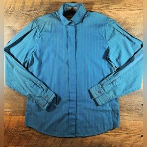 DIANE VON FURSTENBERG Blouse Womens Size 8 Blue Stripe VINTAGE 70s 80s Button Up